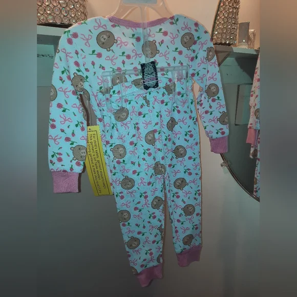 Pink Bear Print Kids Two Piece Pj Set - Picture 3 of 5